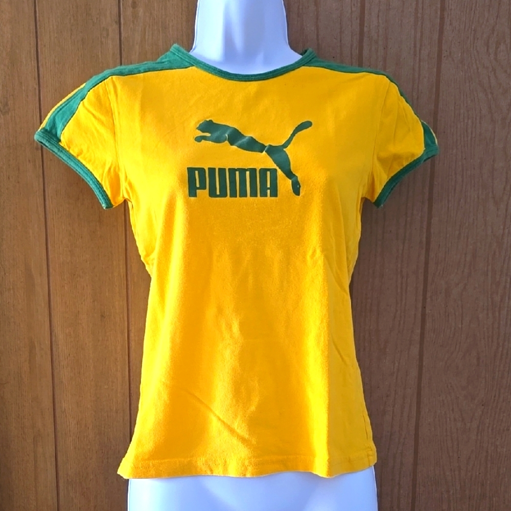 Vintage Puma Yellow and Green T-Shirt